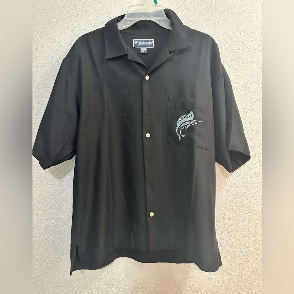 Weekender Shirt Embroidered Swordfish Button Up Black  Mens M